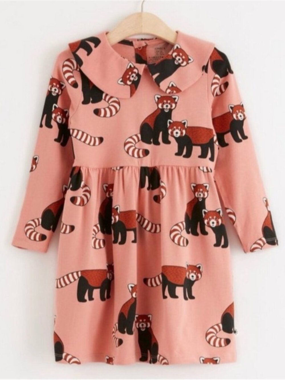 Lindex Peter Pan Collar Red Panda Print Dress Sz 122cm